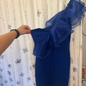 Elegant Blue One-Shoulder Bodycon Dress, formal event